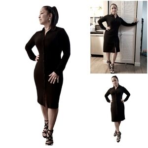 Norma Kamali Black Button Down Long Sleeve Dress, Size S